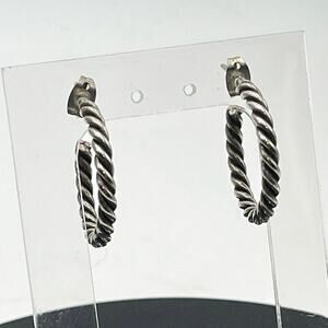 Sterling silver 925‎ Ribbed Textured Hoop Earrings 2.6mm, 7.6 Grams, 1”